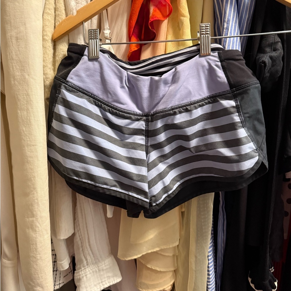 Lululemon Athletica Black and Gray Striped Athletic Shorts